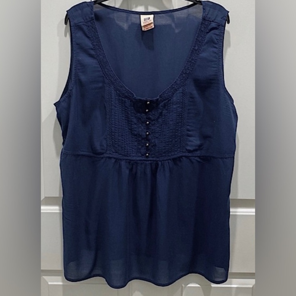 Faded Glory Blue Crochet Size 2X Pleated Y2K Vintage Boho Coastal Tank Top